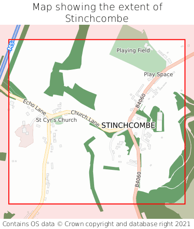 Map showing extent of Stinchcombe as bounding box