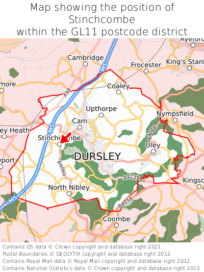 Map showing location of Stinchcombe within GL11