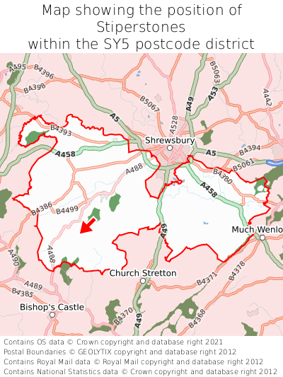 Map showing location of Stiperstones within SY5