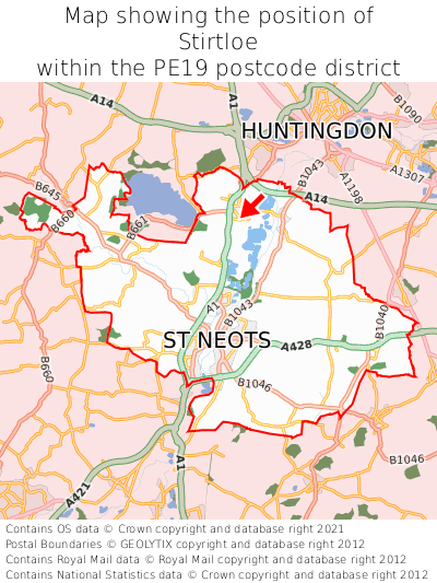 Map showing location of Stirtloe within PE19