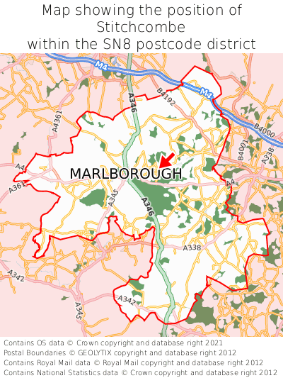 Map showing location of Stitchcombe within SN8