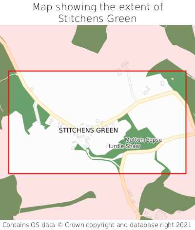 Map showing extent of Stitchens Green as bounding box