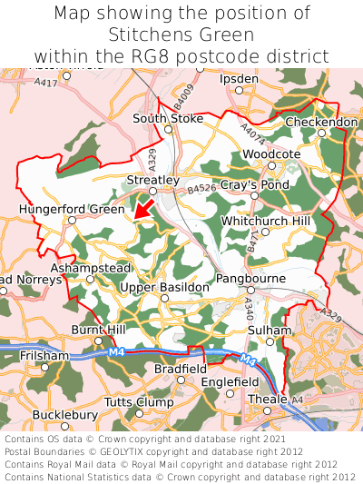 Map showing location of Stitchens Green within RG8