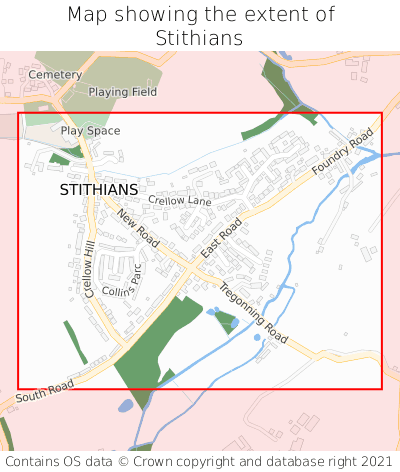 Map showing extent of Stithians as bounding box