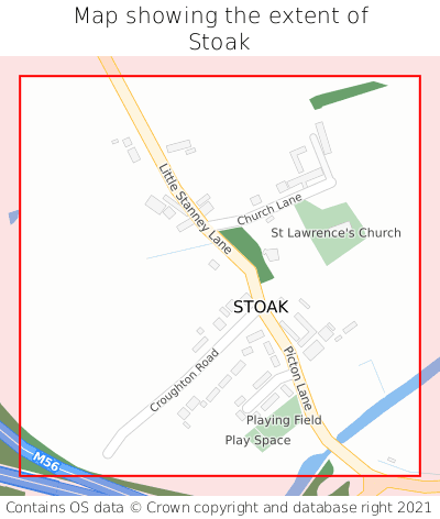 Map showing extent of Stoak as bounding box