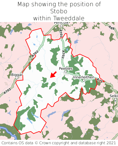 Map showing location of Stobo within Tweeddale