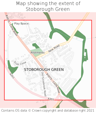 Map showing extent of Stoborough Green as bounding box