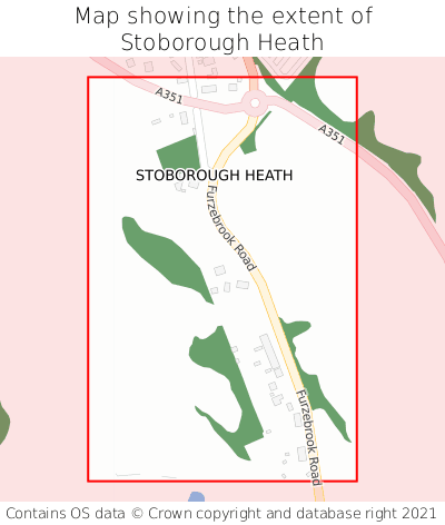 Map showing extent of Stoborough Heath as bounding box
