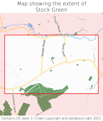 Map showing extent of Stock Green as bounding box