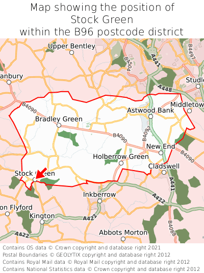 Map showing location of Stock Green within B96