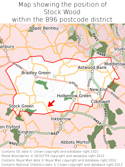Map showing location of Stock Wood within B96