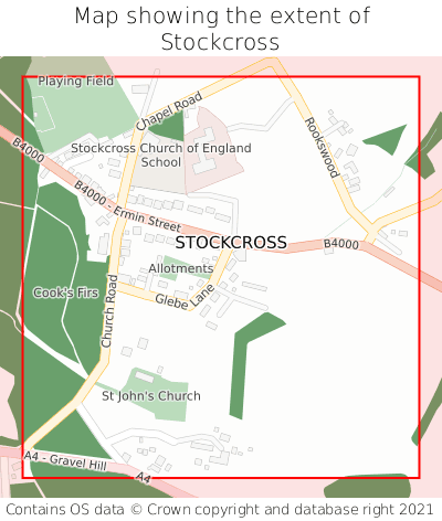 Map showing extent of Stockcross as bounding box