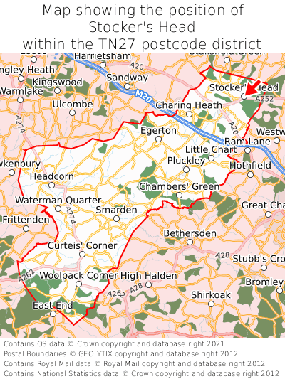 Map showing location of Stocker's Head within TN27