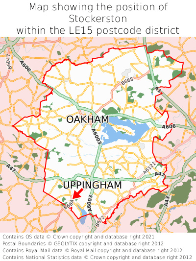 Map showing location of Stockerston within LE15