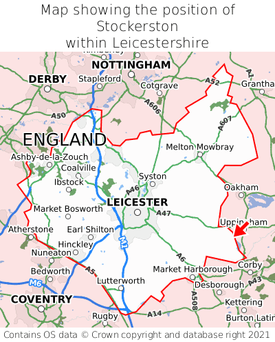 Map showing location of Stockerston within Leicestershire