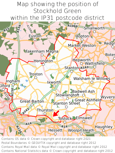 Map showing location of Stockhold Green within IP31