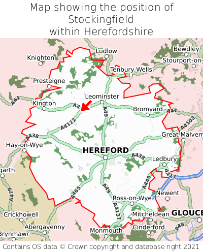 Map showing location of Stockingfield within Herefordshire