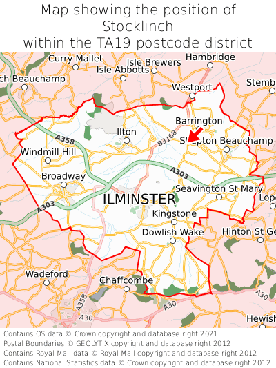 Map showing location of Stocklinch within TA19