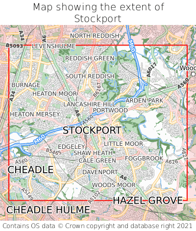 Map showing extent of Stockport as bounding box