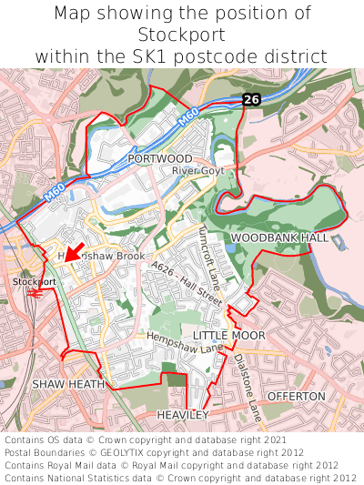 Map showing location of Stockport within SK1