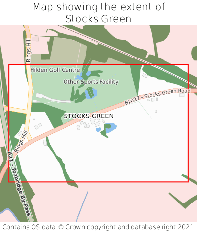 Map showing extent of Stocks Green as bounding box