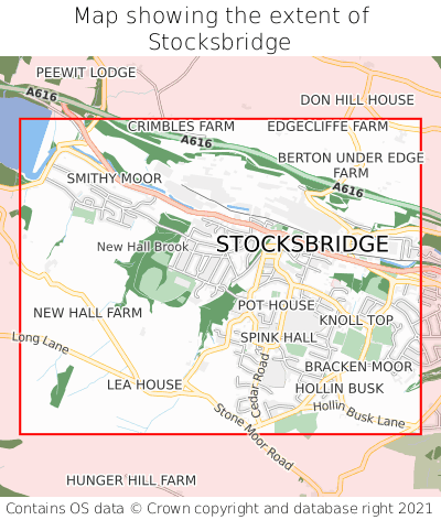 Map showing extent of Stocksbridge as bounding box
