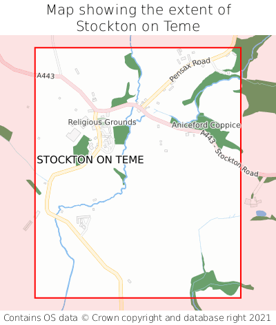 Map showing extent of Stockton on Teme as bounding box