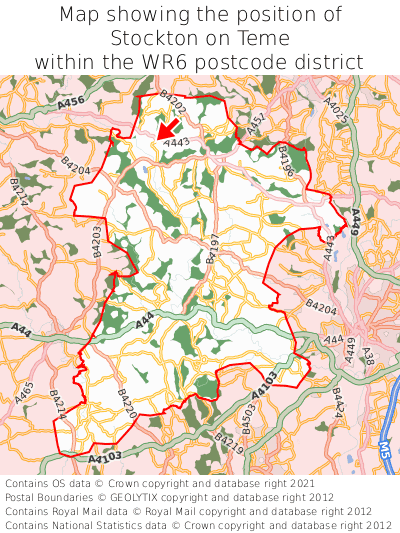 Map showing location of Stockton on Teme within WR6