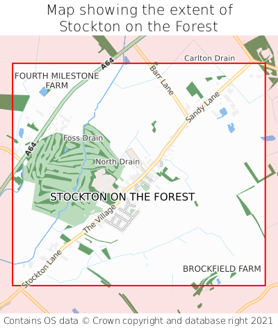 Map showing extent of Stockton on the Forest as bounding box