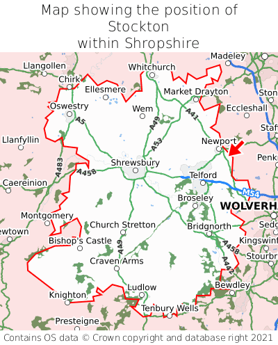 Map showing location of Stockton within Shropshire