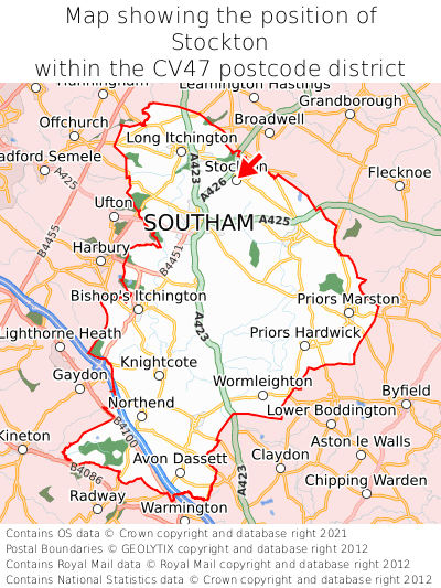 Map showing location of Stockton within CV47