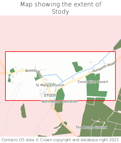 Map showing extent of Stody as bounding box