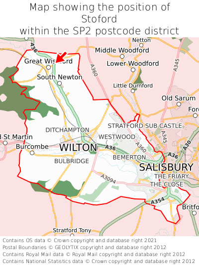 Map showing location of Stoford within SP2