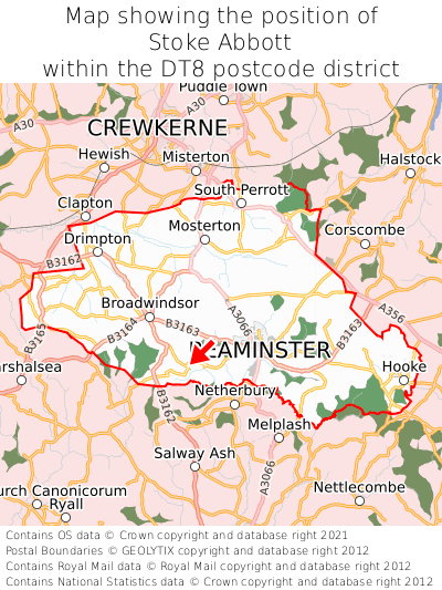 Map showing location of Stoke Abbott within DT8