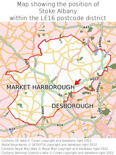 Map showing location of Stoke Albany within LE16