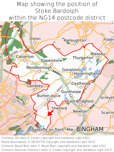 Map showing location of Stoke Bardolph within NG14