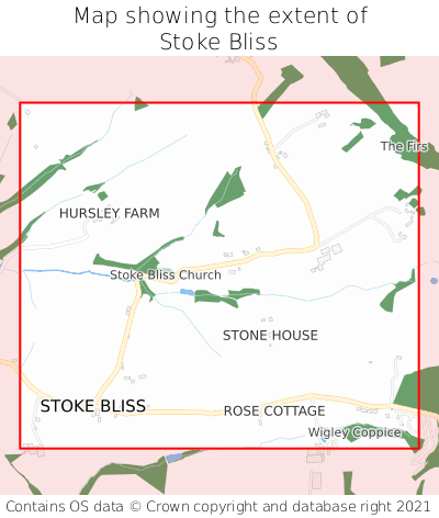 Map showing extent of Stoke Bliss as bounding box
