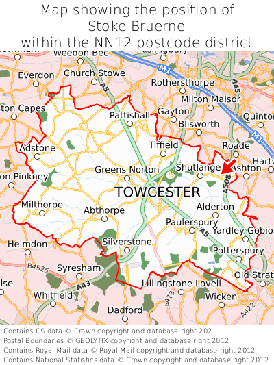 Map showing location of Stoke Bruerne within NN12