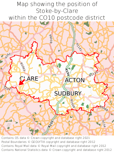 Map showing location of Stoke-by-Clare within CO10