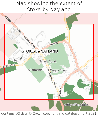 Map showing extent of Stoke-by-Nayland as bounding box