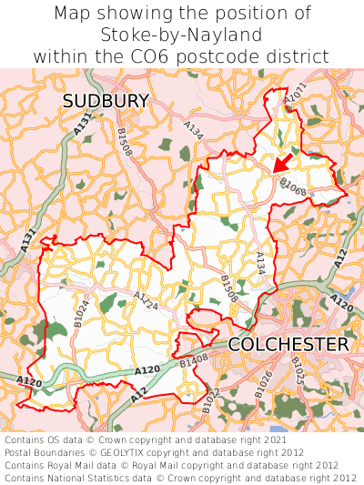 Map showing location of Stoke-by-Nayland within CO6
