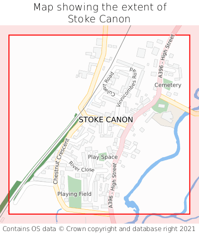 Map showing extent of Stoke Canon as bounding box