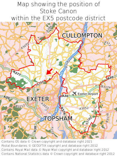 Map showing location of Stoke Canon within EX5
