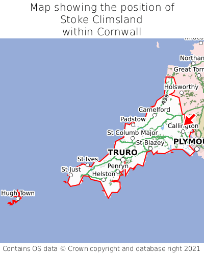 Map showing location of Stoke Climsland within Cornwall