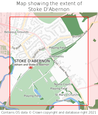 Map showing extent of Stoke D'Abernon as bounding box