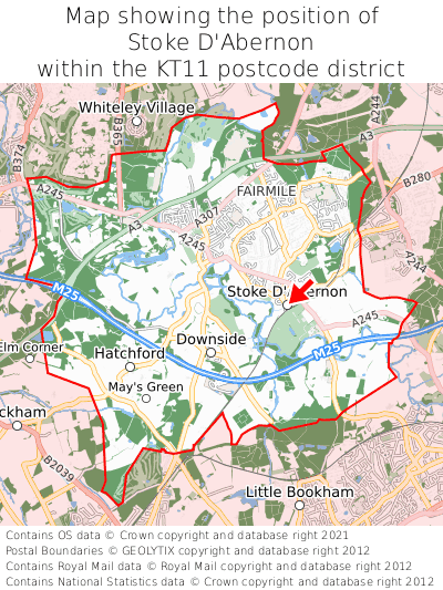 Map showing location of Stoke D'Abernon within KT11