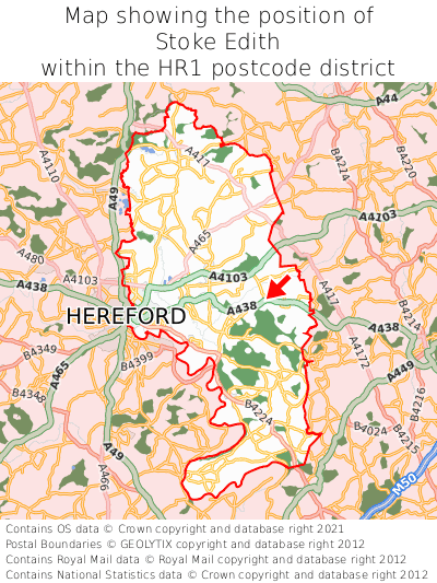 Map showing location of Stoke Edith within HR1