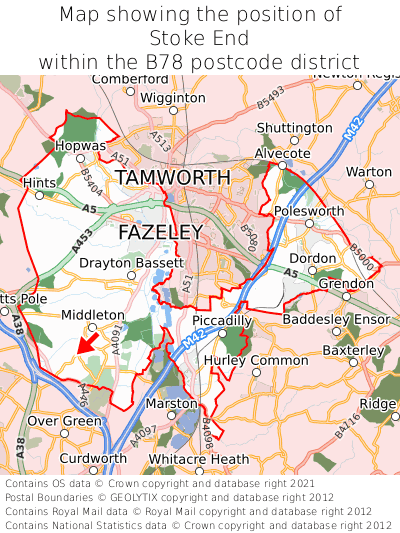 Map showing location of Stoke End within B78