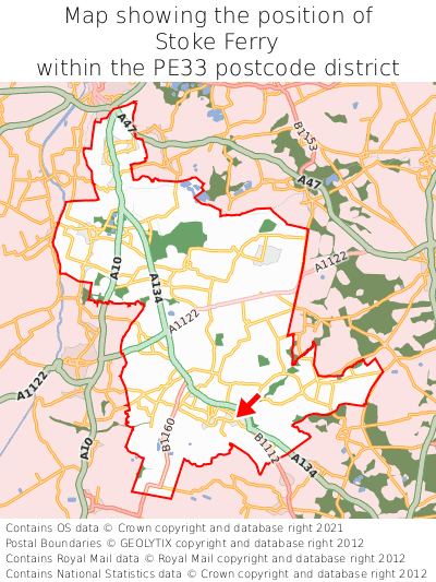 Map showing location of Stoke Ferry within PE33