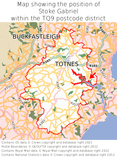 Map showing location of Stoke Gabriel within TQ9